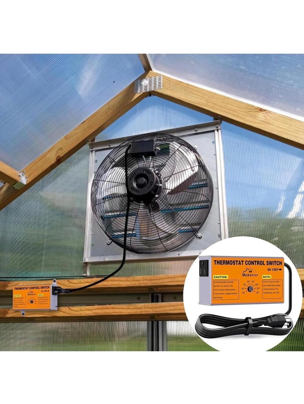 Attic Fan Thermostat Control 120V Adjustable Temp with Plug In Socket